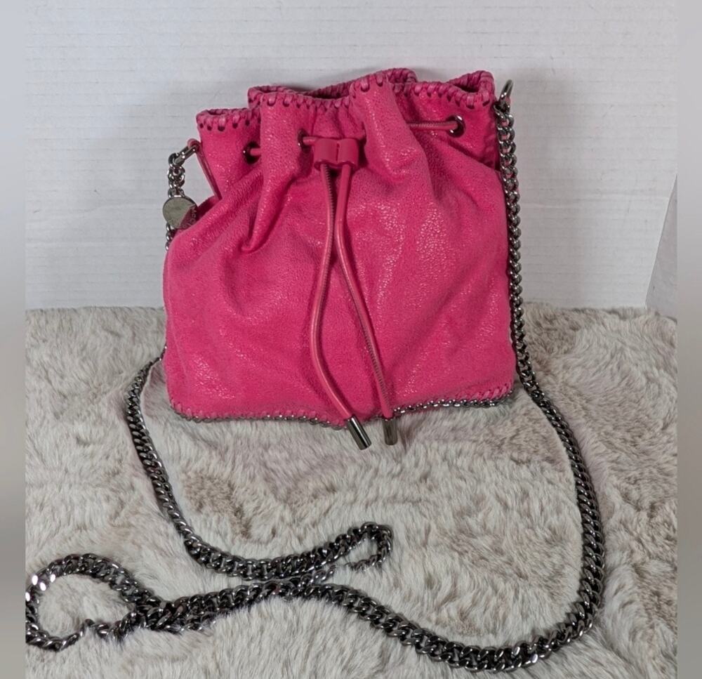 Stella McCartney Falabella Hot Pink Drawstring Bucket Bag Shaggy Deer Mini